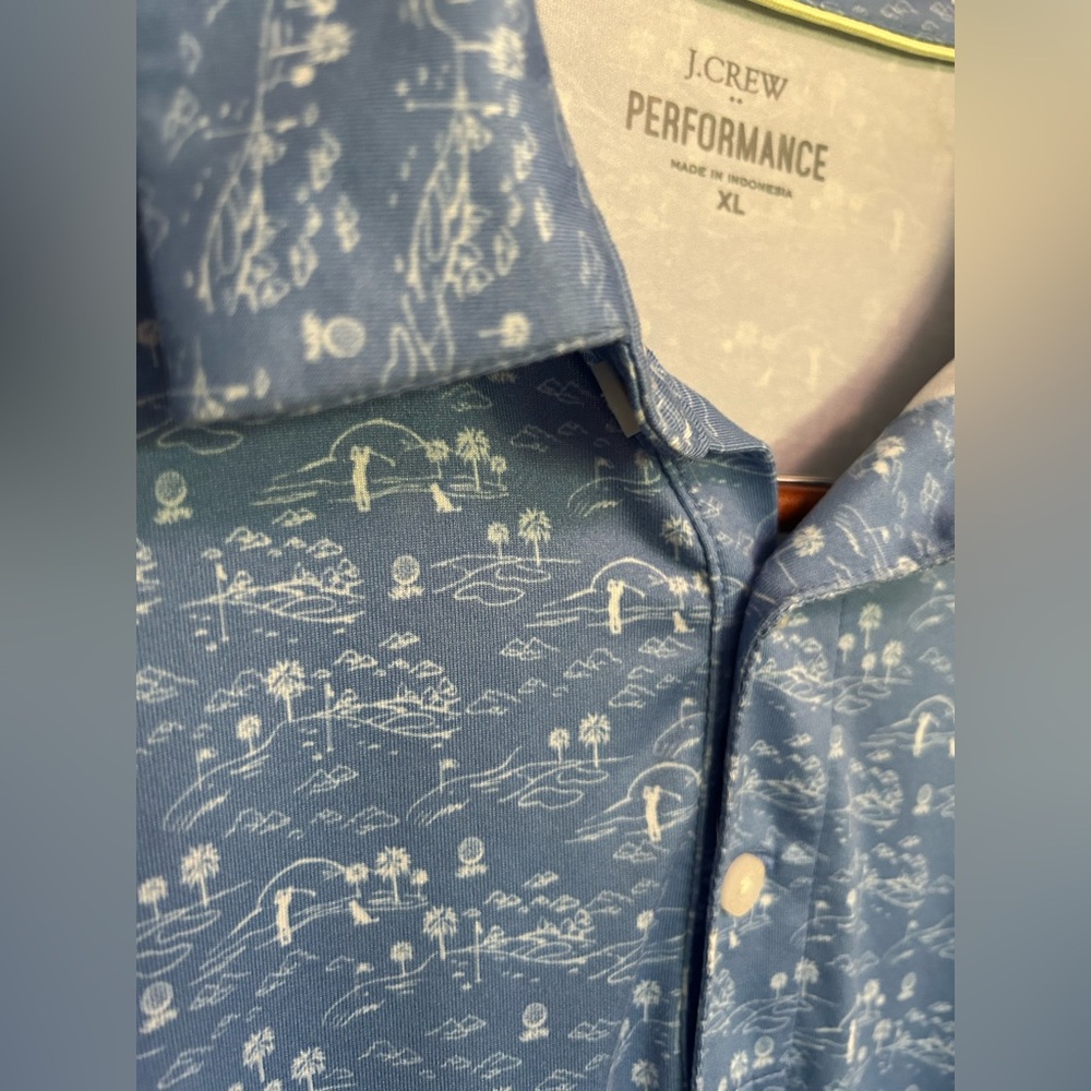 J. Crew Performance Polo Shirt Mens XL Blue Tiny Golfers Print Preppy mini print